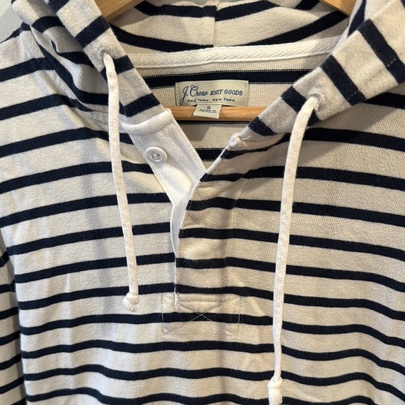 J. Crew Men’s Long Sleeve Henley Hoodie Black White Striped Pullover Size S - Picture 5 of 6